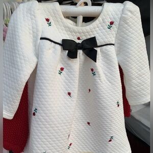 Little Me Quilted Red Rose Bud Dress with Tights